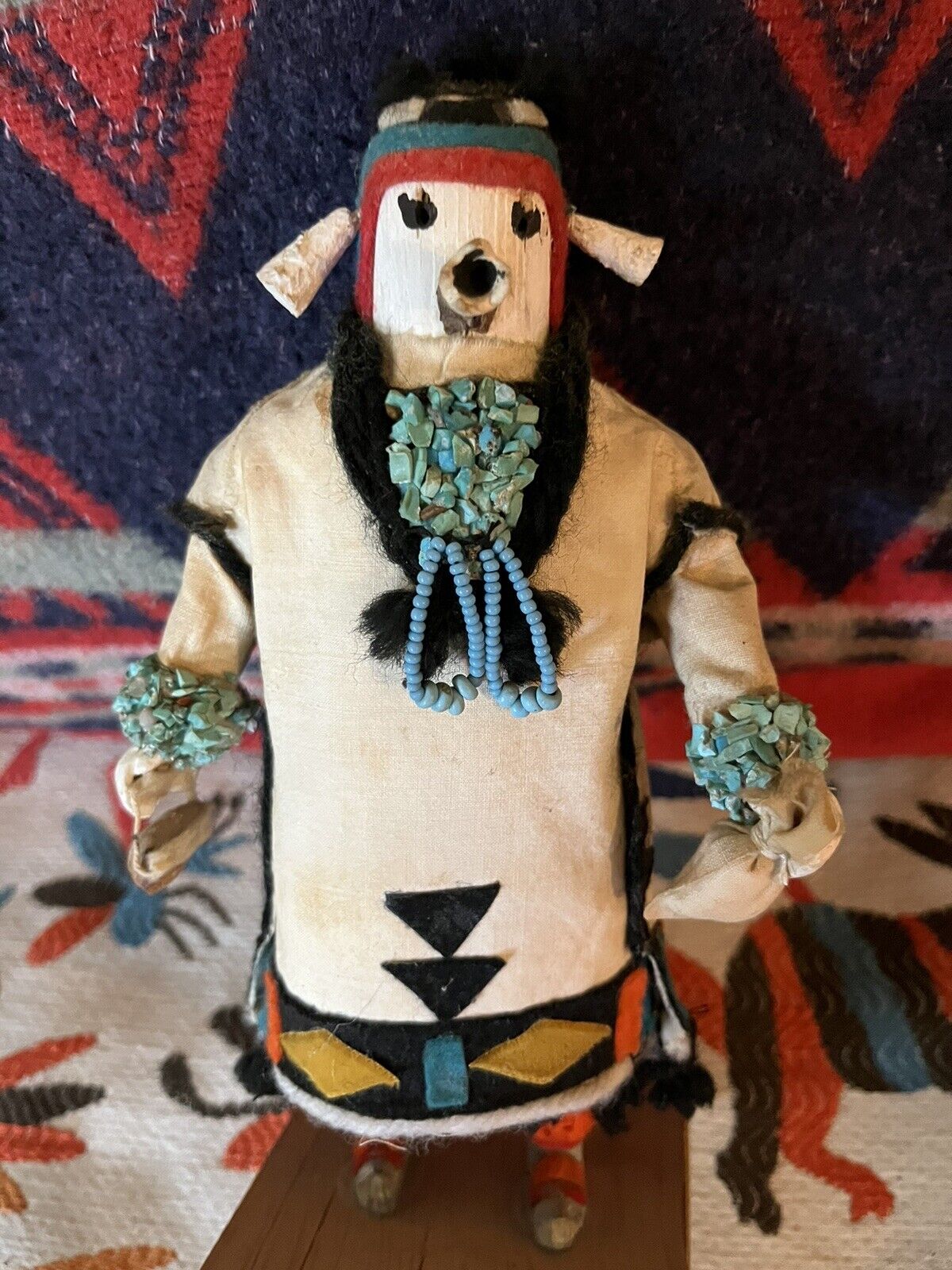 Rare Zuni White Kianakwe Kachina Doll Native American Vintage 1920’s Turquoise
