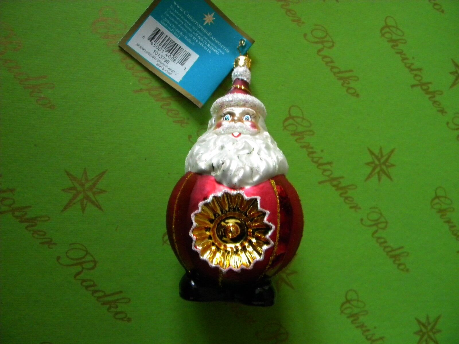 Christopher Radko Santa Sparkleberry Bright Glass Ornament 