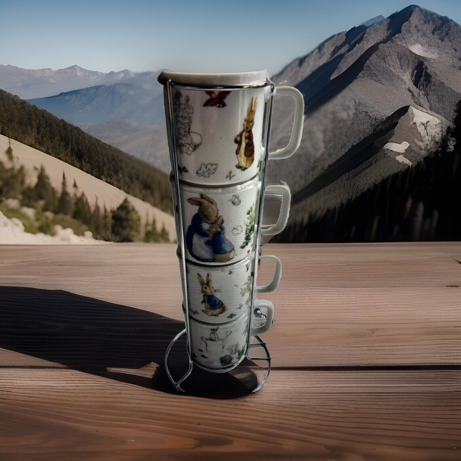 🩵 New Beatrix Potter Peter Rabbit Cup Mug Stacked Kitchen  Gift Set