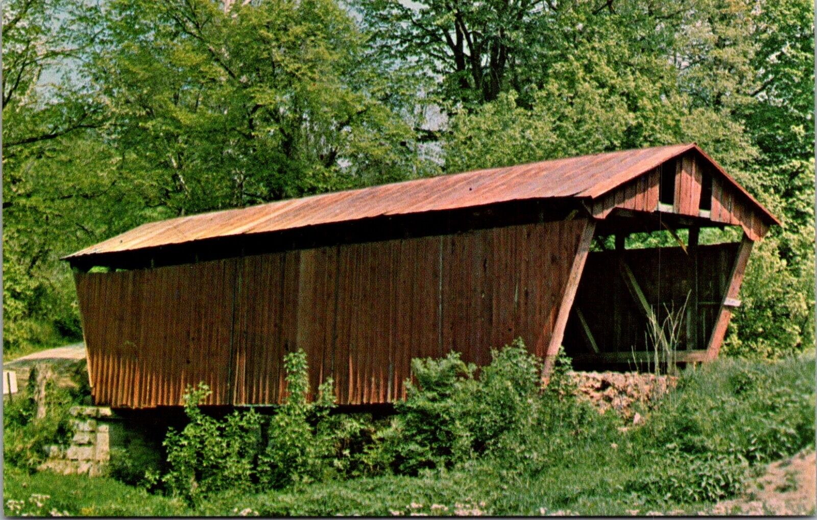 Postcard Athens County Ohio Tunnel Of Love Covered Bridge Shade Creek Vintage