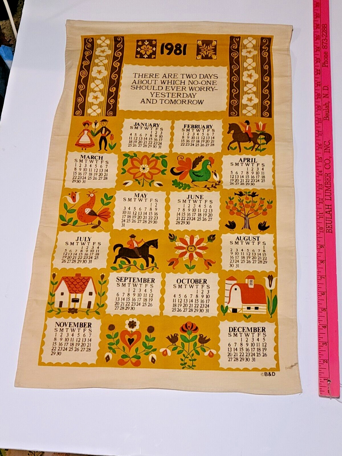 1981 Tea Towel Cloth Calendar - Amish Style