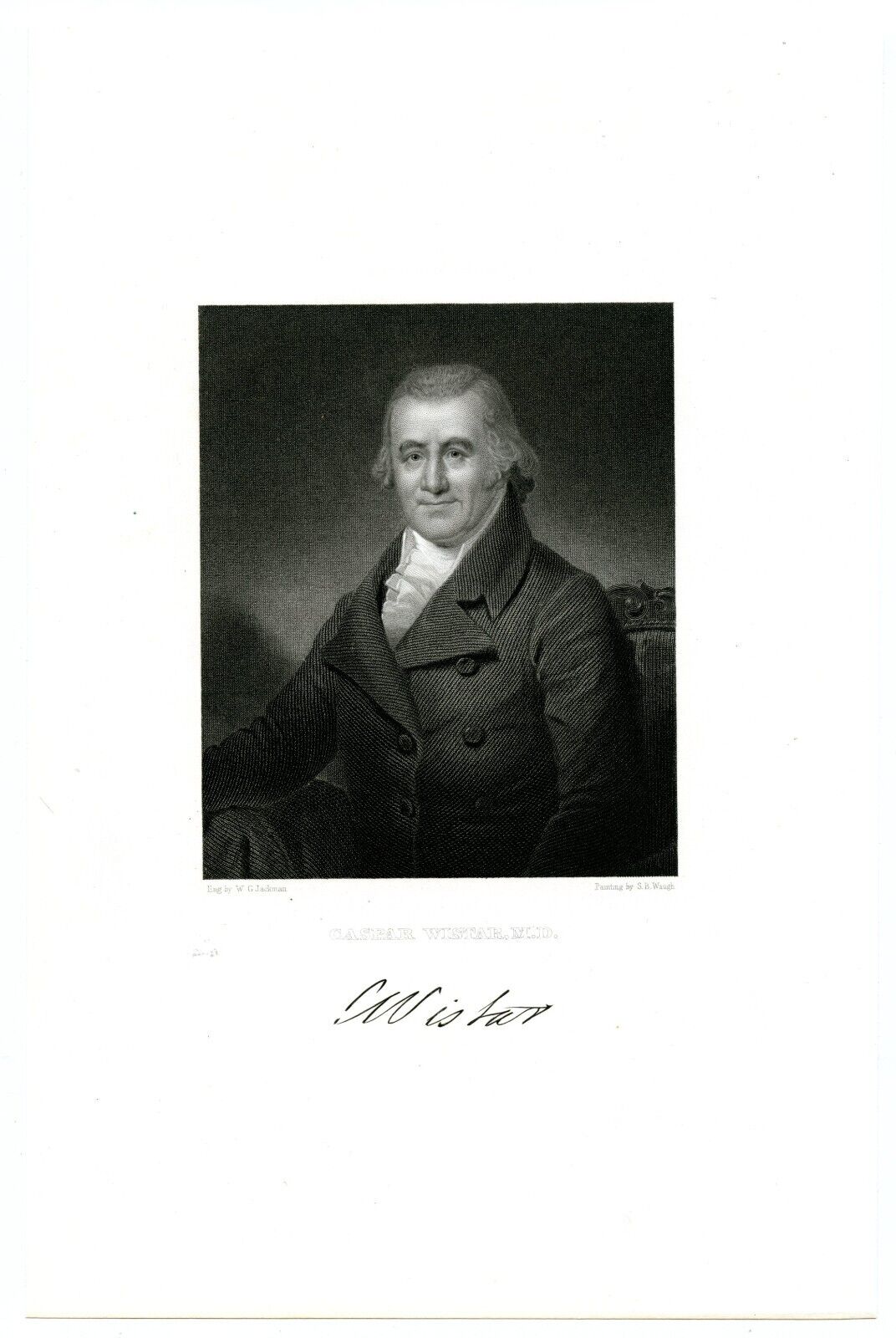 CASPAR WISTAR, American Physician & Anatomist. Engraving 9358