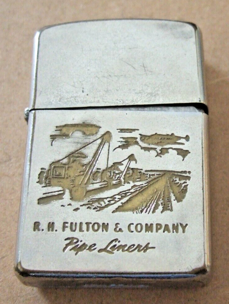 1958 ZIPPO LIGHTER  -  R.H. FULTON & COMPANY PIPE LINERS     66 YEARS OLD