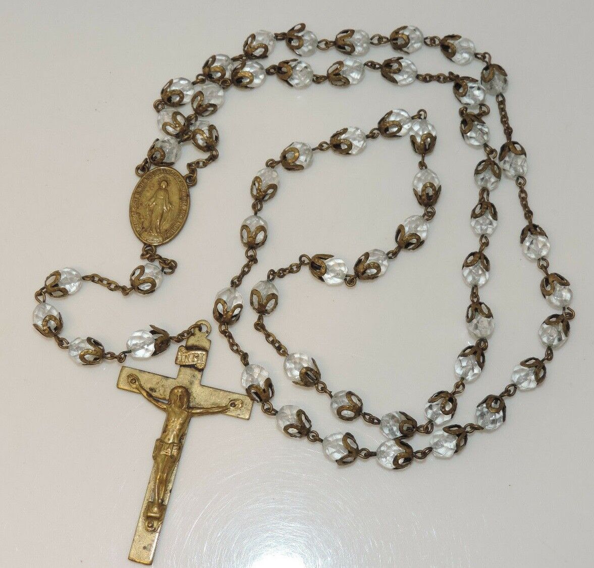 Vintage Clear Faceted Glass Bead Rosary Crucifix Cross 6n 7