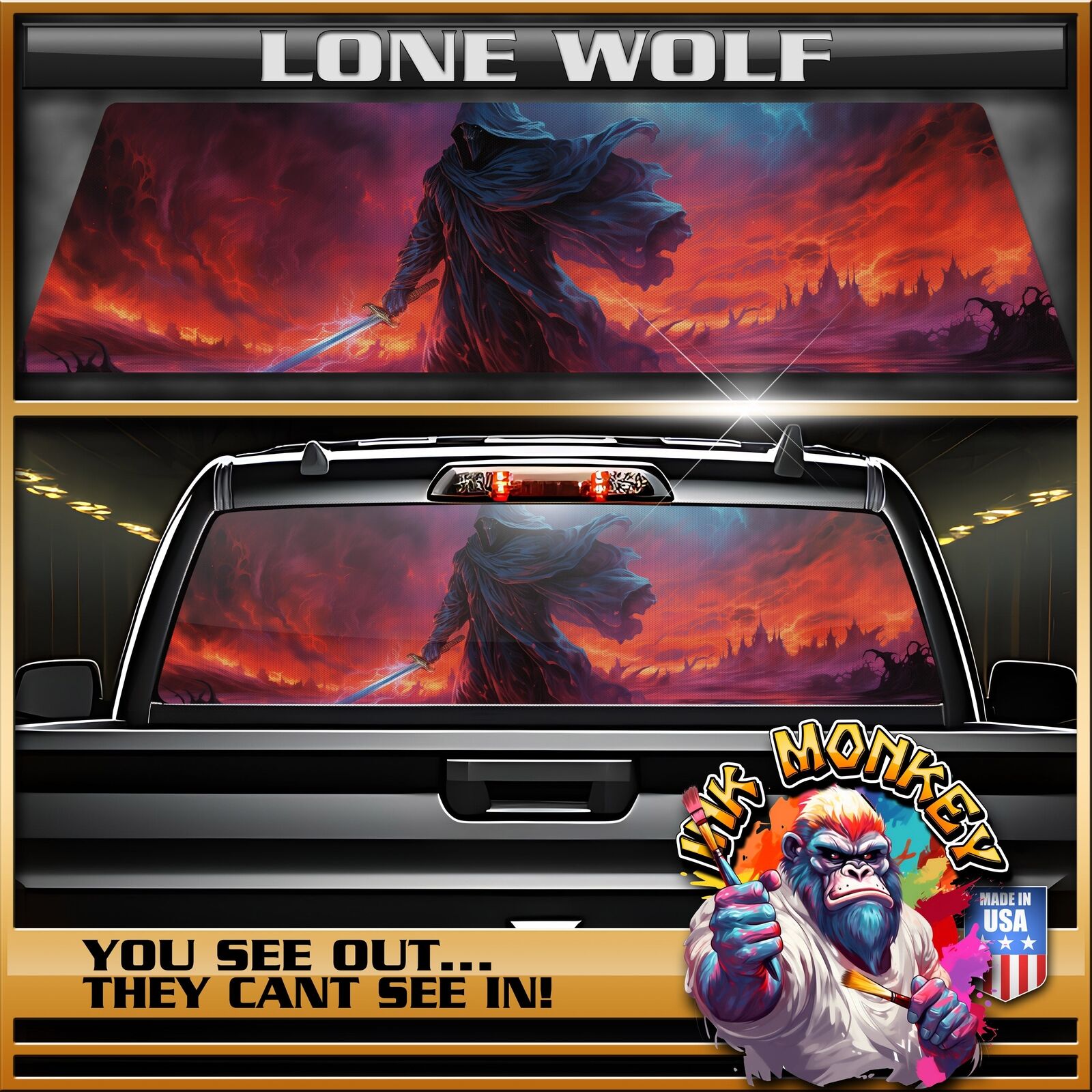 Lone Wolf - Truck Back Window Graphics - Customizable