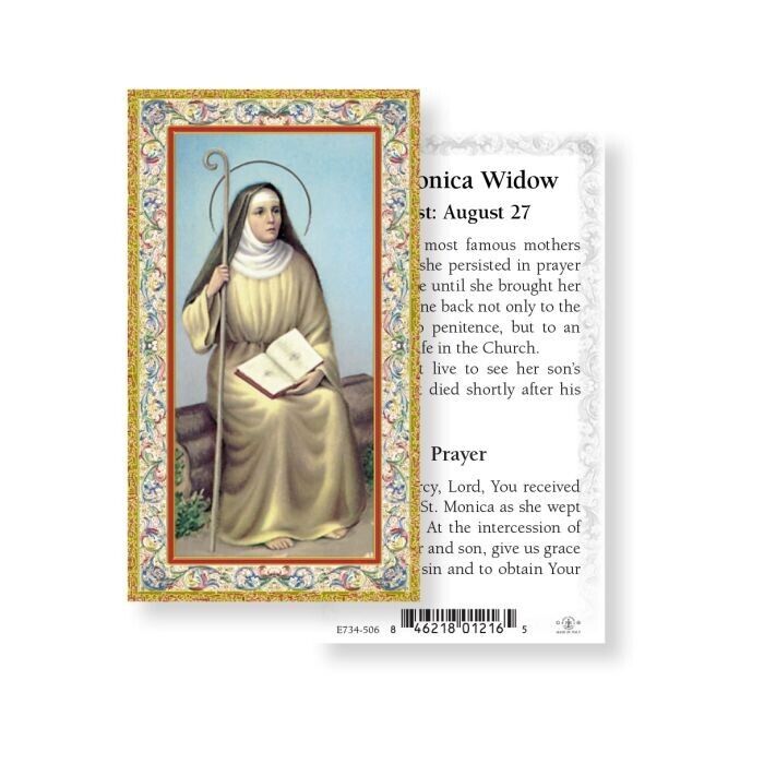 St. Monica with Prayer to Saint Monica  - Gold trim - Paperstock Holy Card