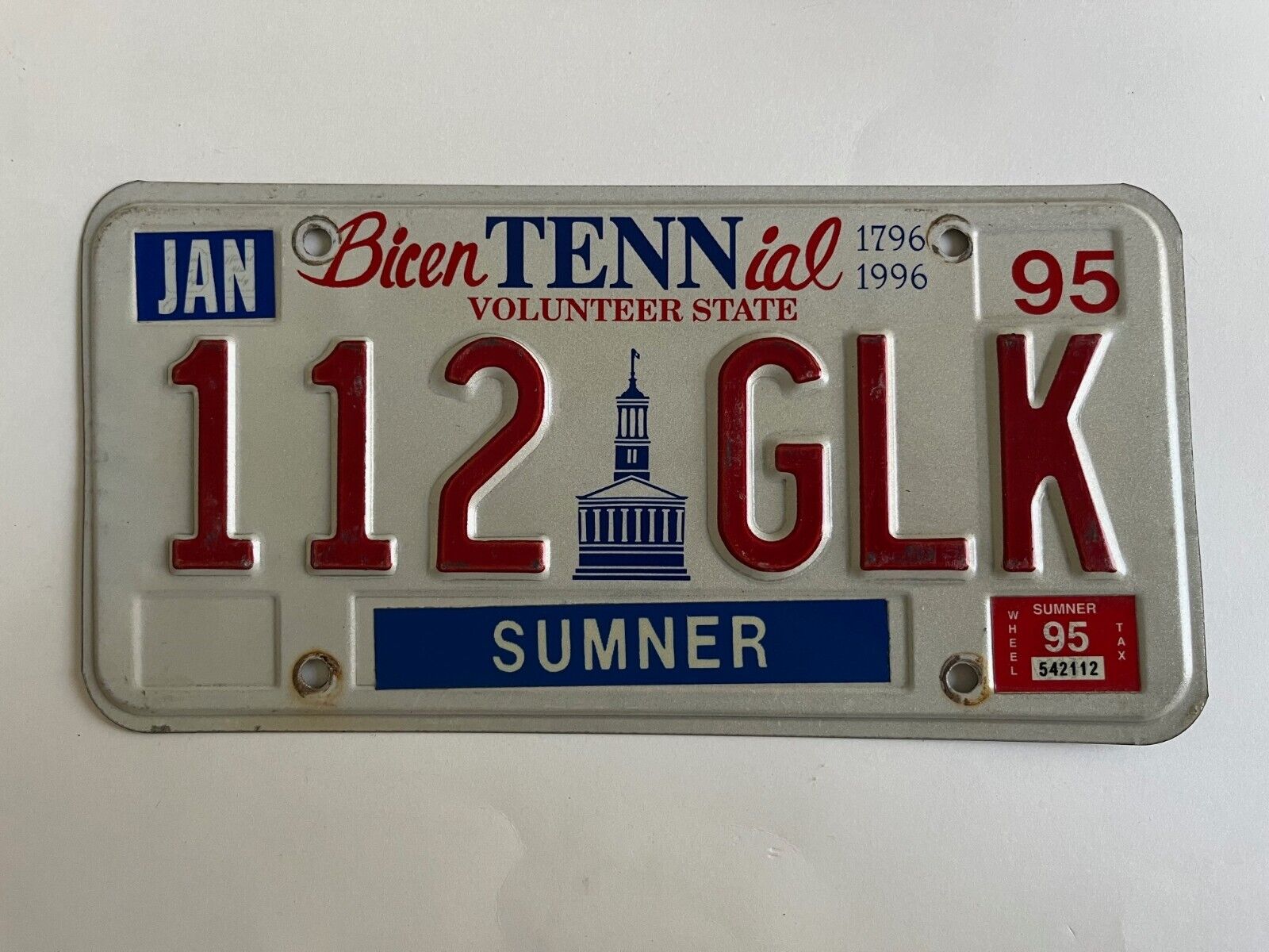 1995 Tennessee License Plate Natural Sticker Sumner County