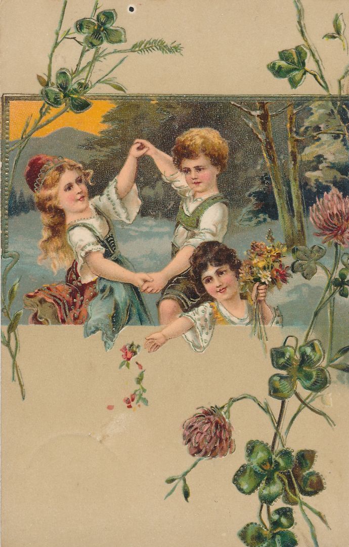 Three Children And Flowers PFB Postcard