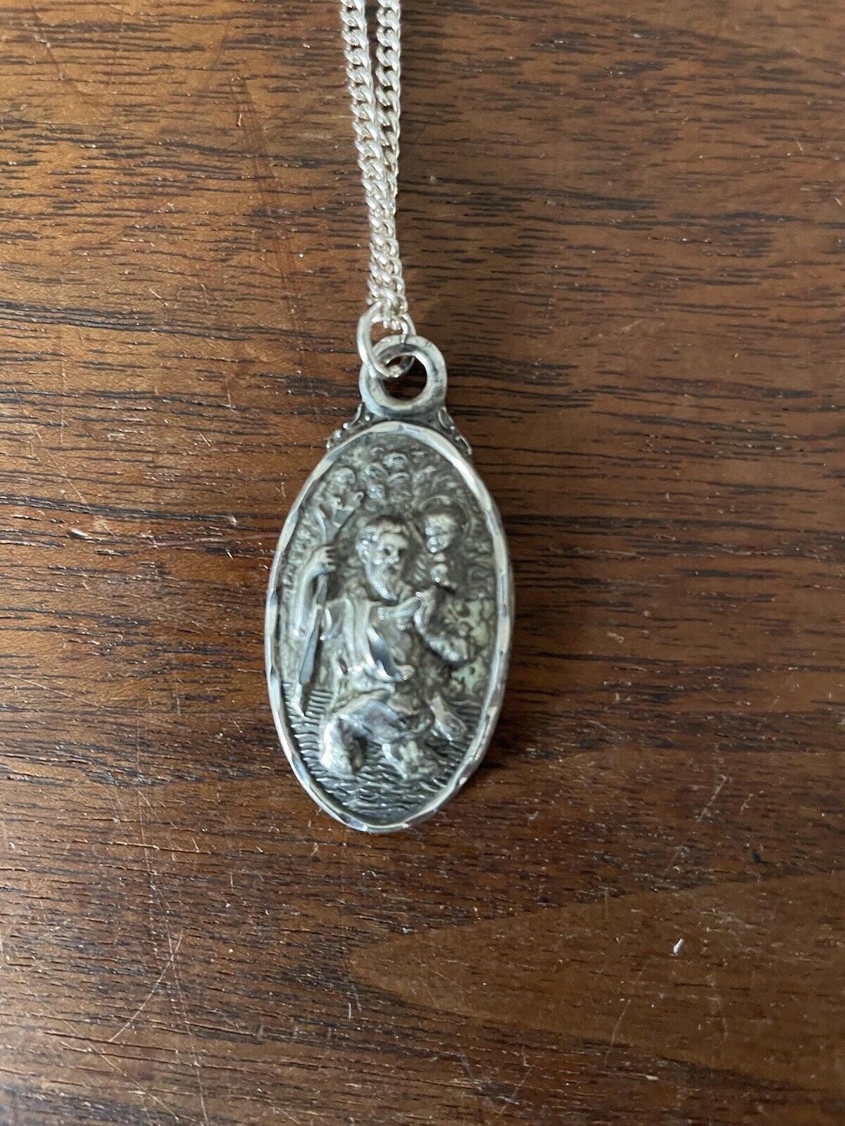 Antique STERLING SILVER ST. CHRISTOPHER PENDANT gm With Chain Marked