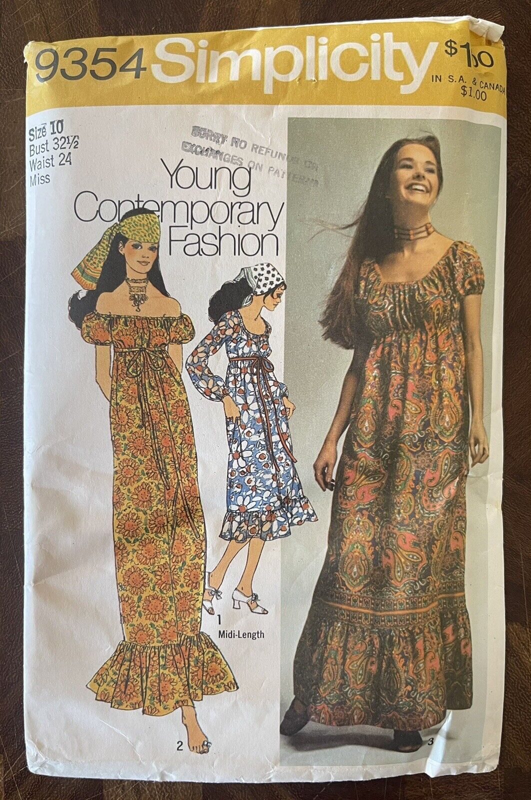 Vintage ORIGINAL '70s Simplicity Young Contemporary Fashion Hippy Dress Pattern
