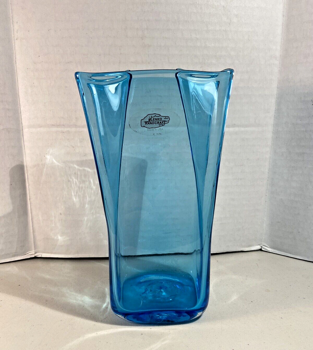 Vintage Blenko 2009 Turquoise Vase 8.25” Hand Blown
