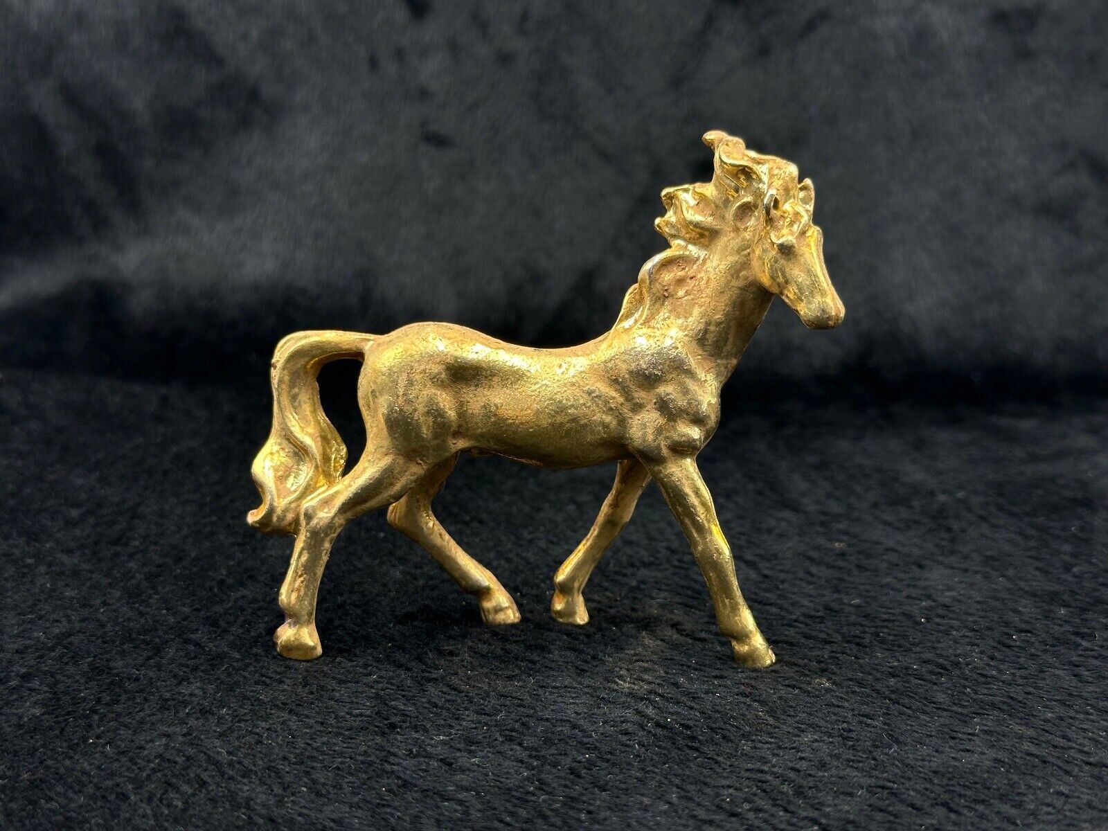 Ancient Rare Near Eastern Solid Bronze 18k Gold Plated Horse Sculpture Figure