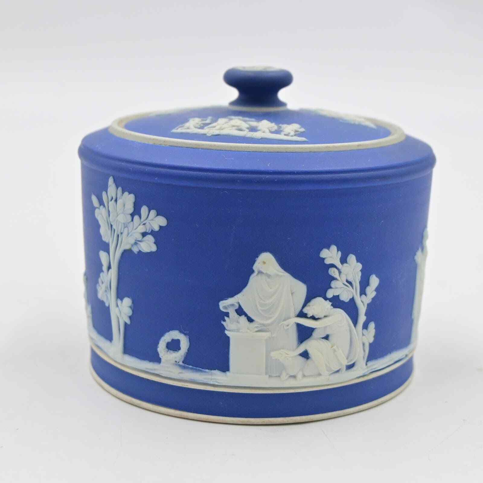 Antique Wedgwood Blue Jasperware Cobalt Rounded Lidded Jar Canister