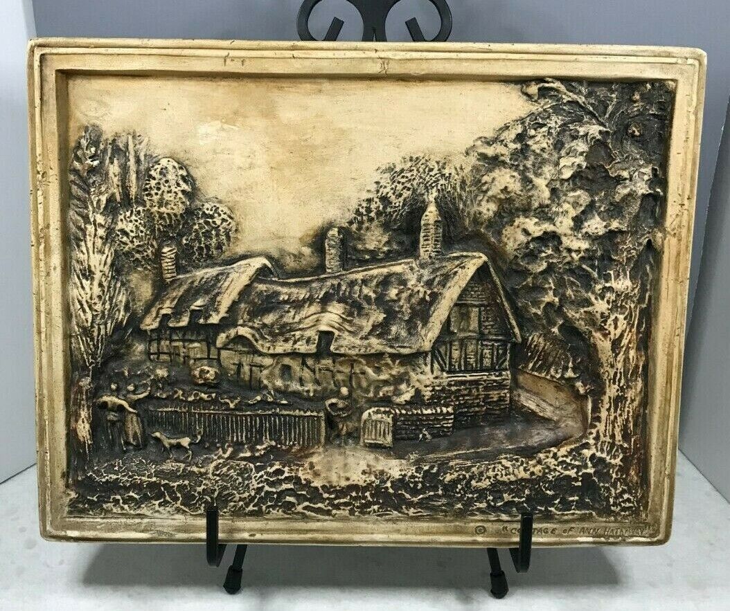 Vintage Antique Cottage of Ann Hathaway 3D Chalkware Wall Hanging Plaque