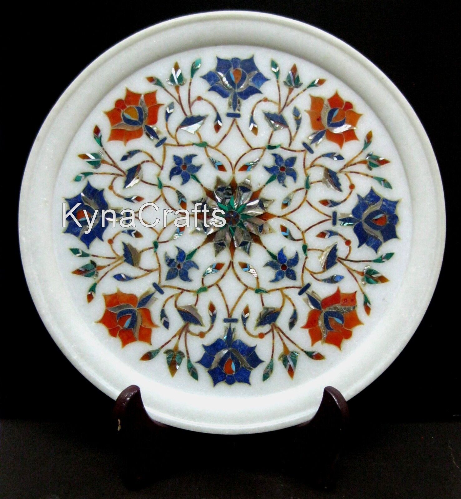 10 Inches Marble Decorative Plate Gemstone Inlay Work Table Decor Plate for Home
