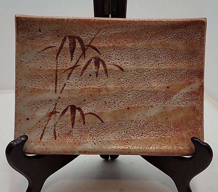 Vtg Japanese Showa Era Minoyaki Shino Moriyama Kiln Bamboo Design Sushi Plate