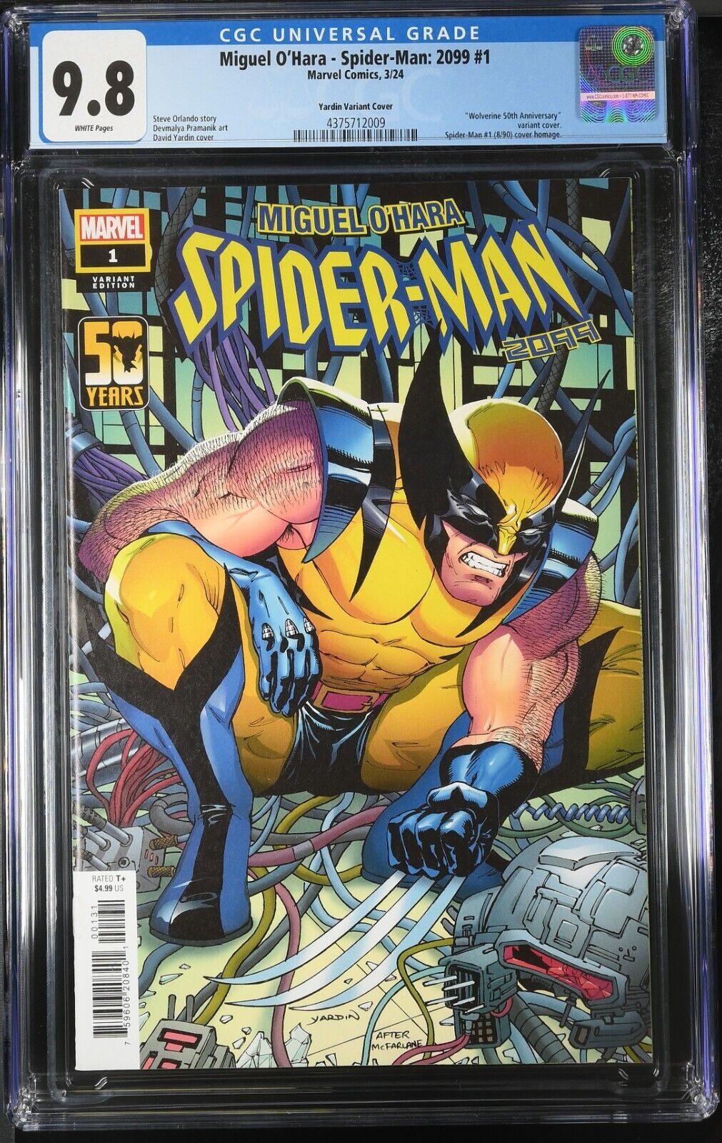 Miguel O\'Hara Spider-Man 2099 #1 CGC 9.8 McFarlane 1990 Wolverine Homage 2024