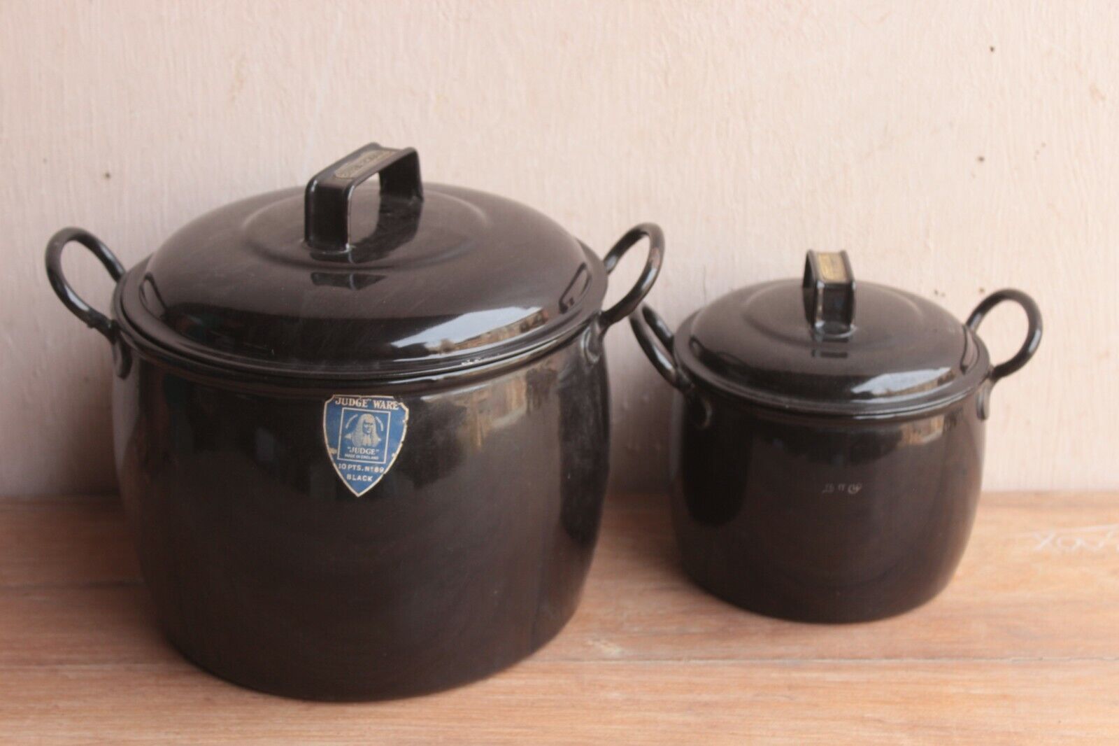 2 pc Vintage Rare Black Enamel Pot Old Kitchenware Enamelware Collectible BP-85