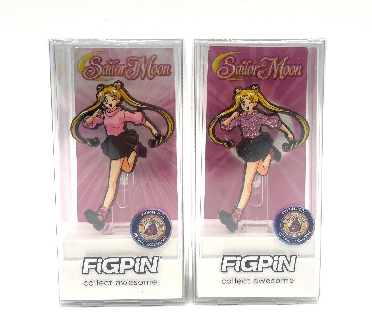 FiGPiN Sailor Moon Usagi Tsukino Regular 1303 & Glitter 1424 Plastic Empire Pins