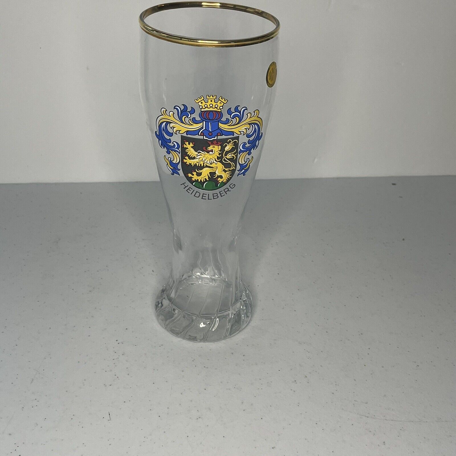 Vintage Heidelberg Crest German Glass Drinking Boot 0.5L Gold Colored Trim