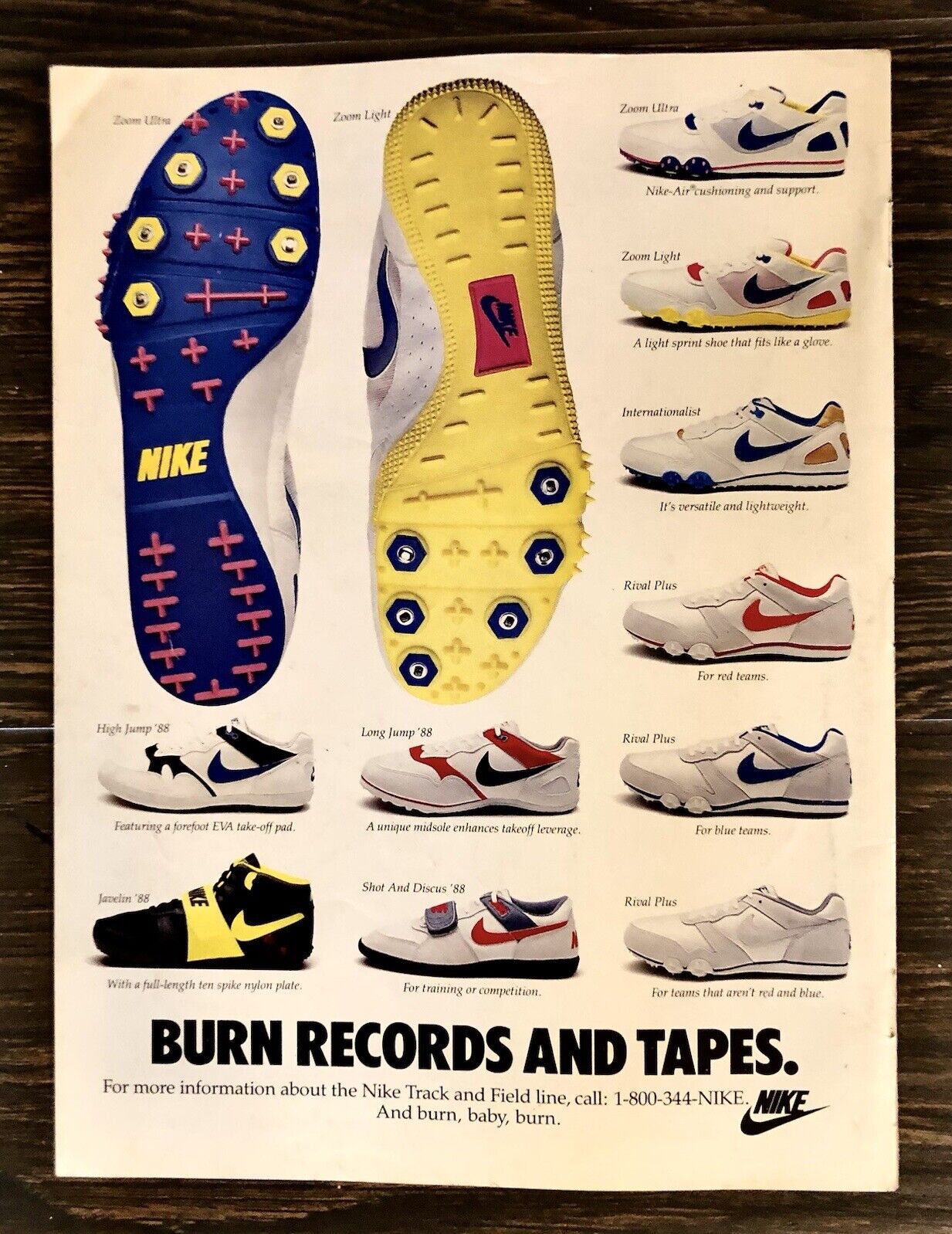 Vintage 1989 Nike Print Ad “Burn Records And Tapes” Original