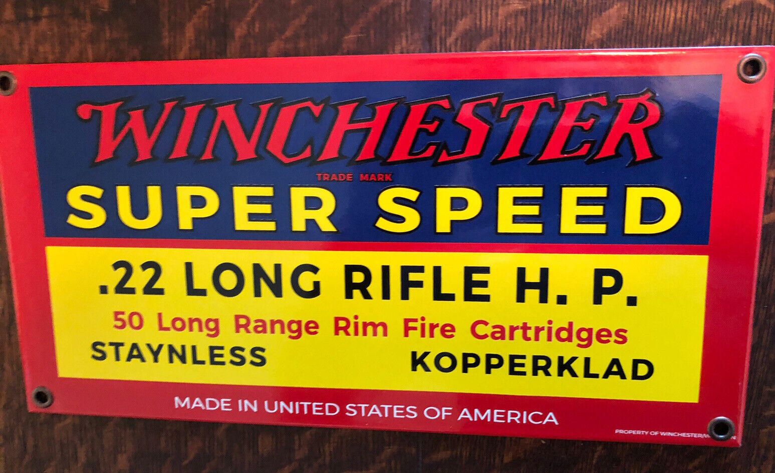 Winchester .22 H.P. Ammo Porcelain Sign Gun Shop Rim Fire 