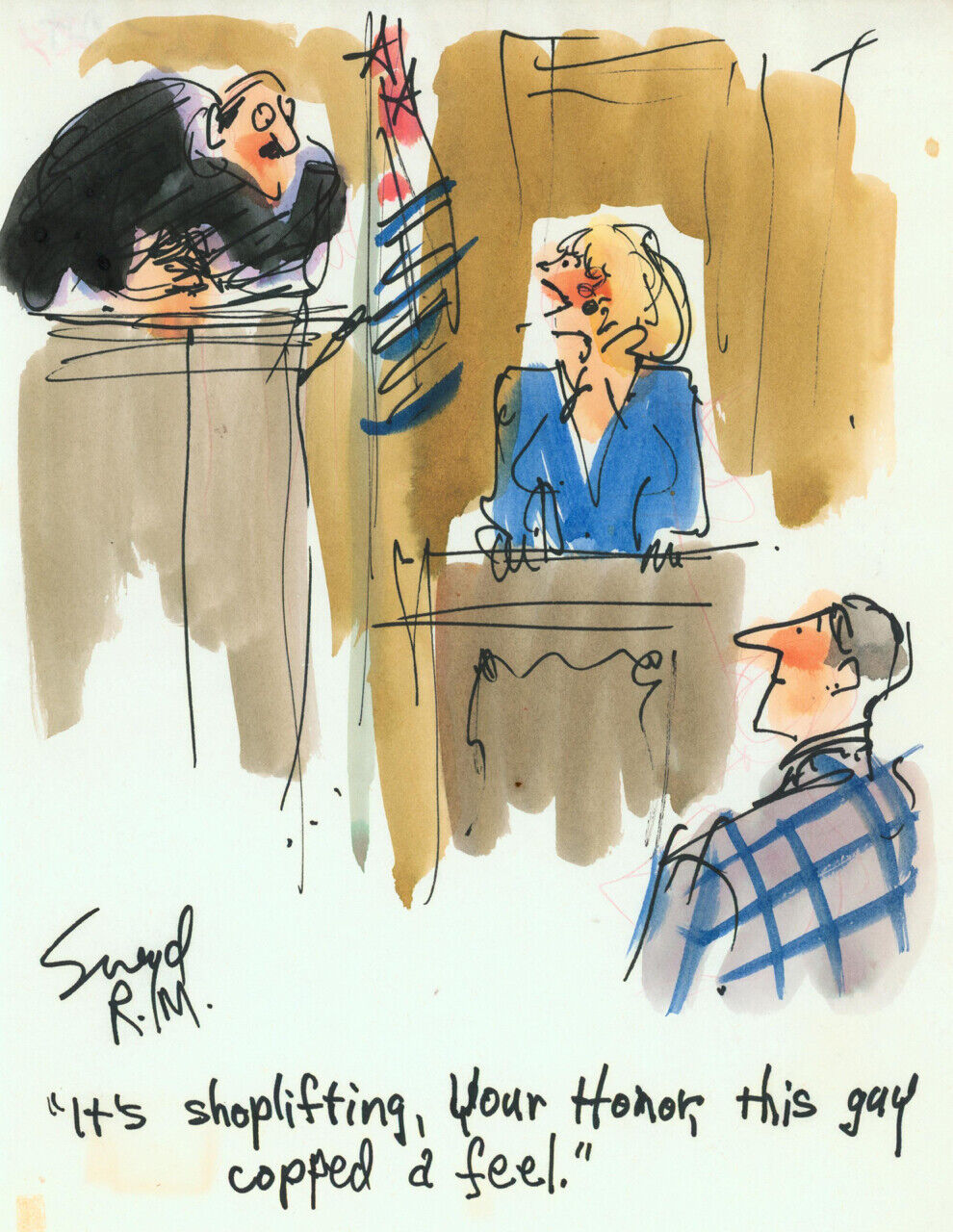 Doug Sneyd Signed Original Art Prelim Sketch Playboy Gag Rough ~ Blond in Court