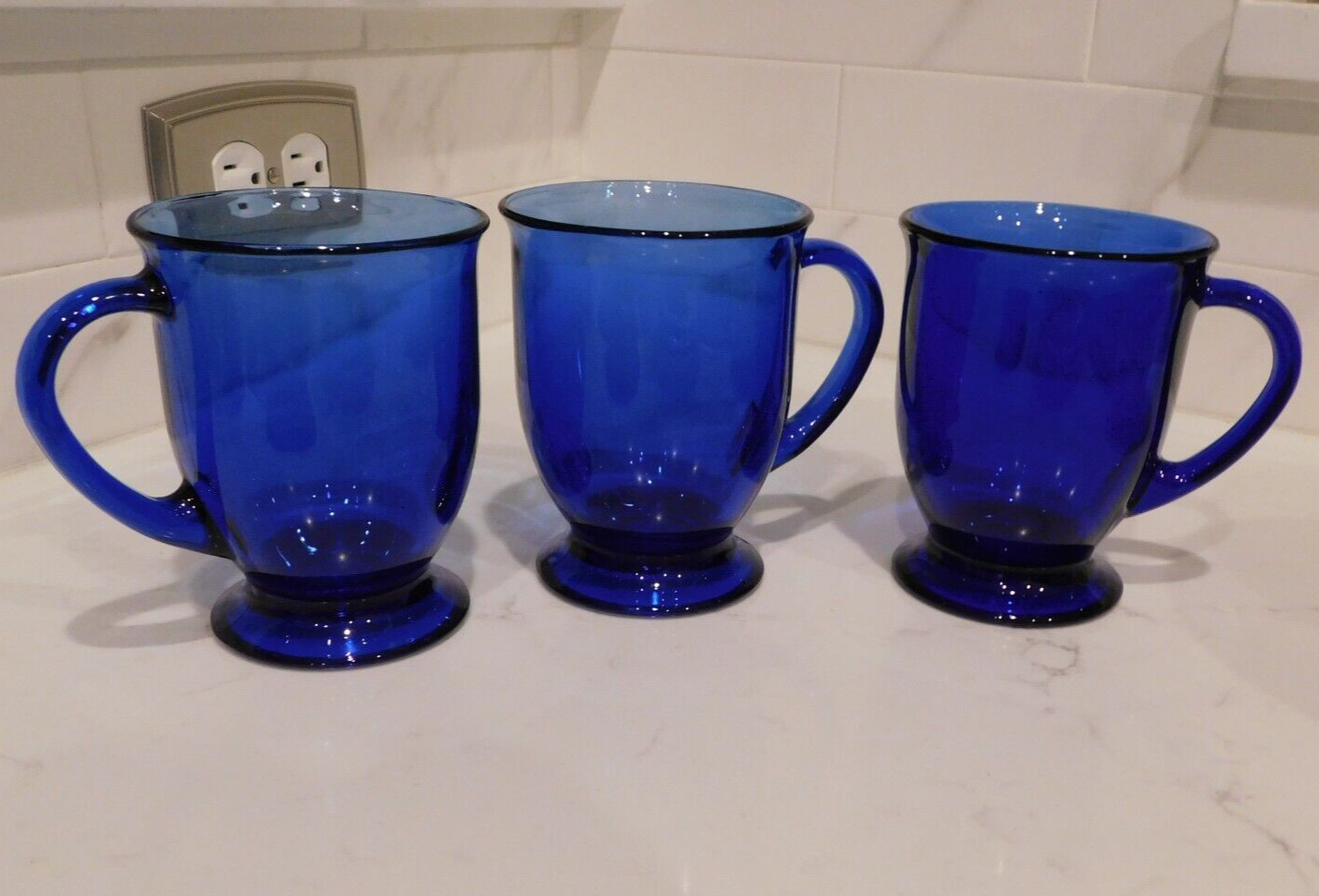 Anchor Hocking Café Cobalt Blue 16 oz. Glass Coffee Mugs - Set of 3 Pedestal