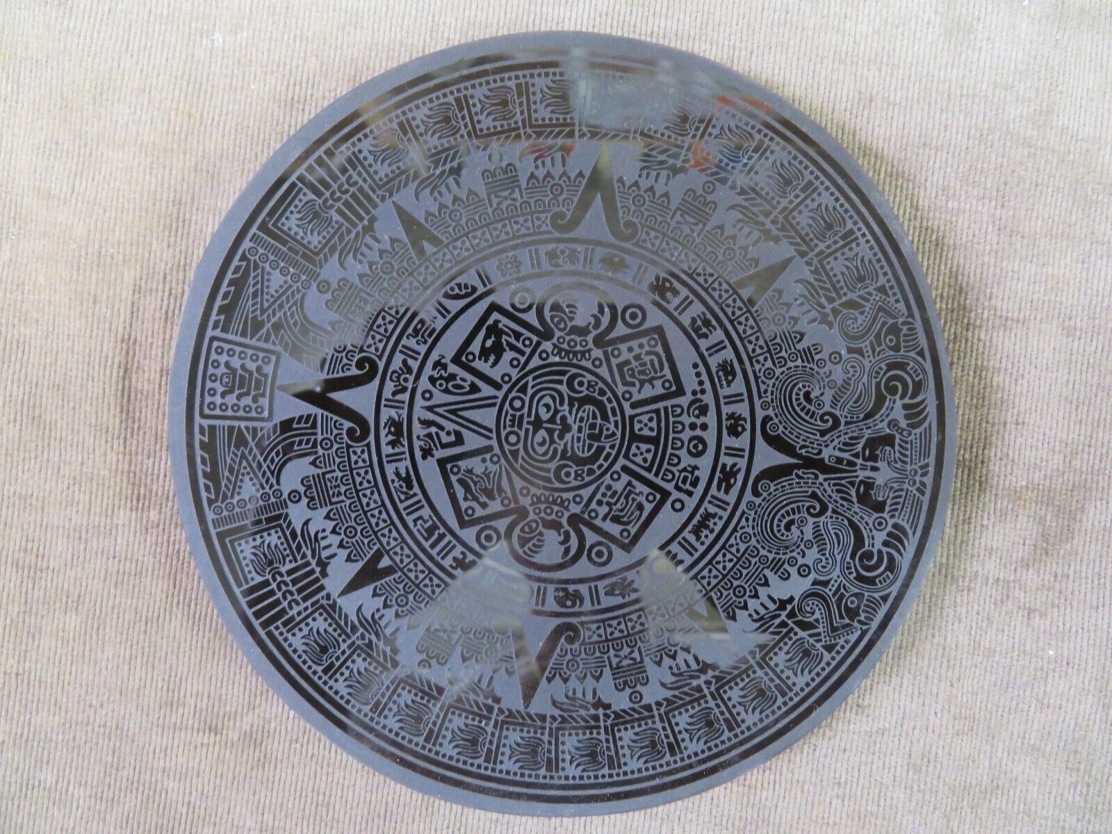 Obsidian mirror with Laser Engraved Aztec Calendar