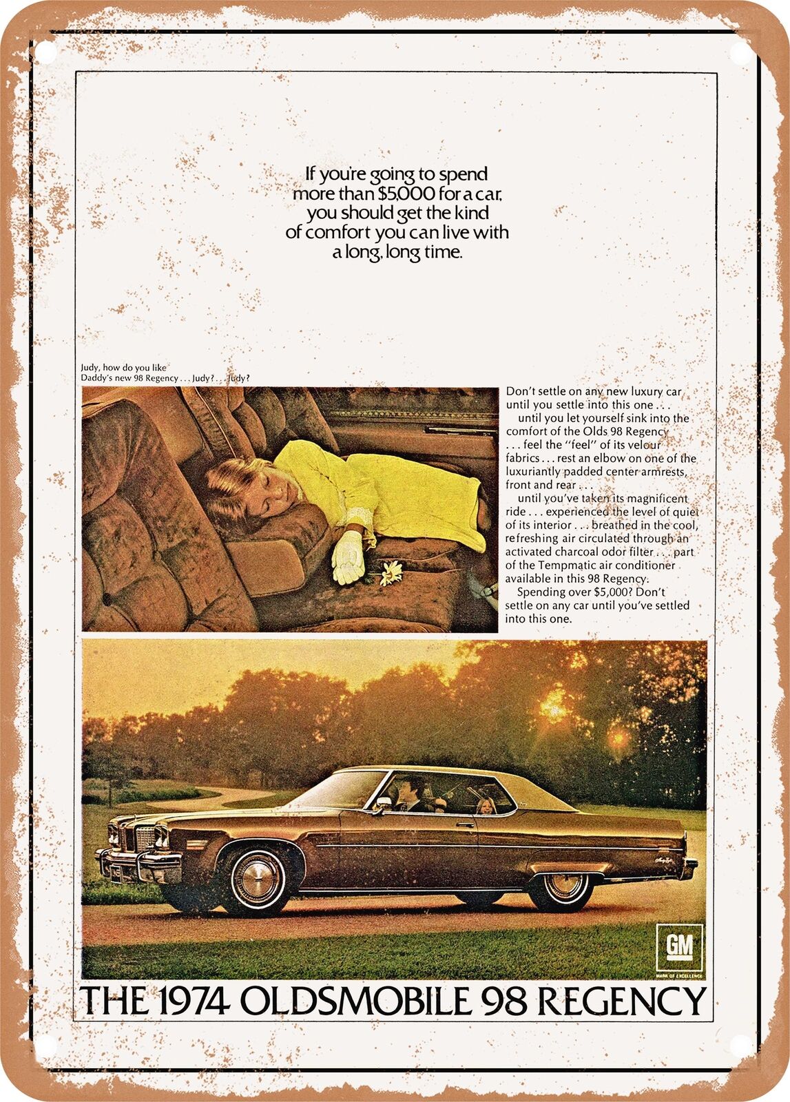 METAL SIGN - 1974 Oldsmobile 98 Regency Coupe Vintage Ad