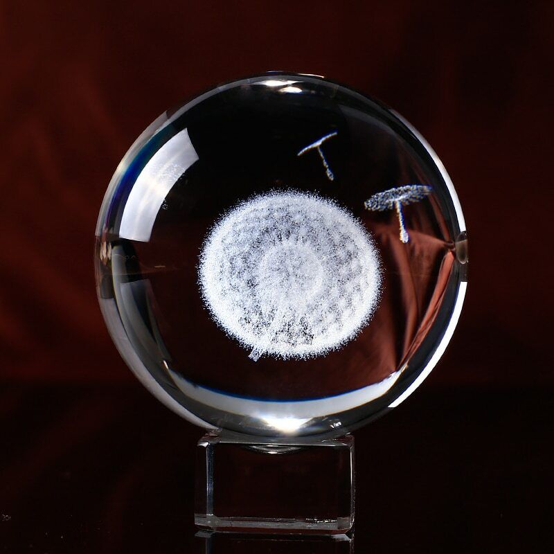 60MM Globe Dandelion Miniatures Crystal Ball 3D Laser Engraved Glass Ball Sphere