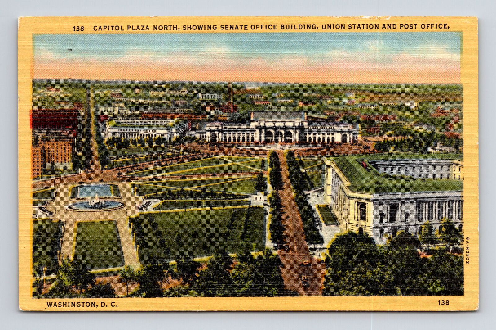 c1951 Linen Postcard Washington DC Aerial View Capitol Plaza North