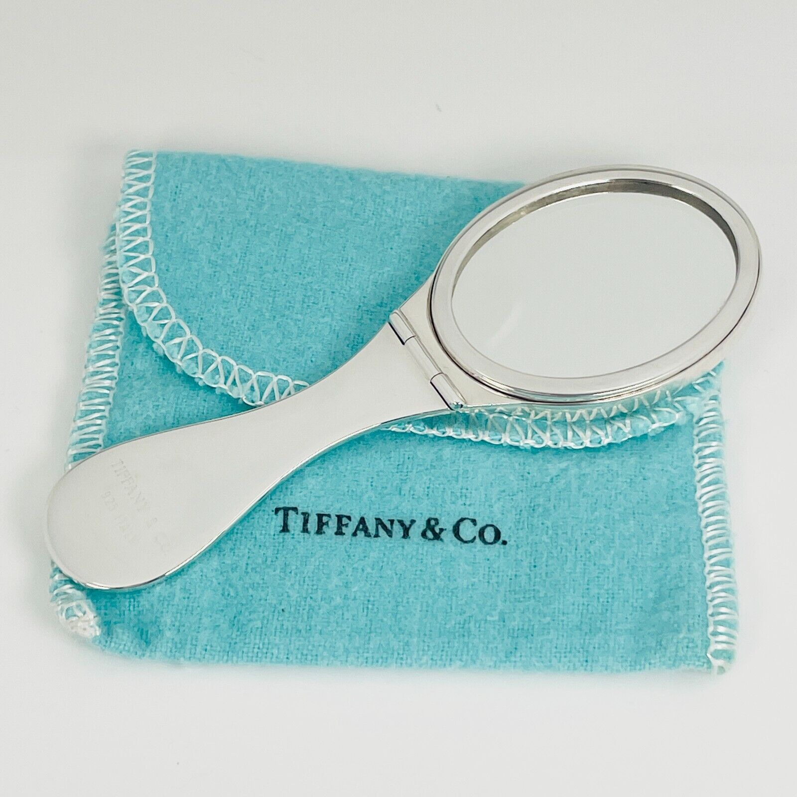 Vintage Tiffany & Co Makeup Cosmetic Folding Purse Mirror Compact in Silver
