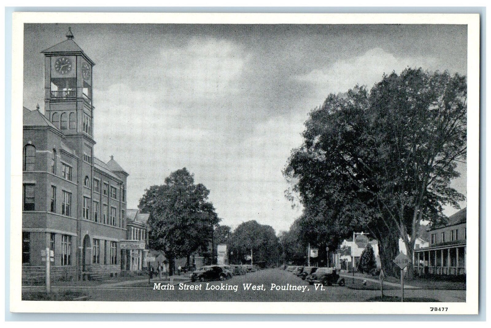 c1920\'s Main Street Looking West Building Classic Cars Poultney Vermont Postcard