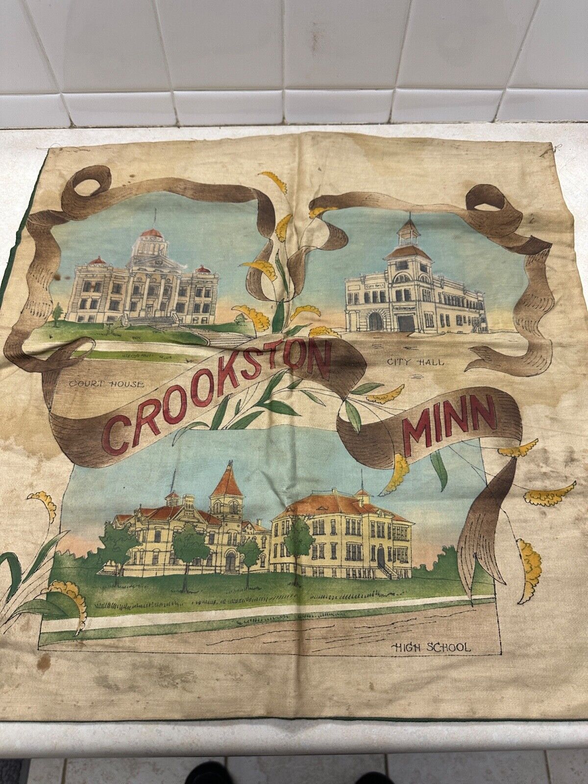 Early Crookston Minnesota Hand Painted Pillow Cover