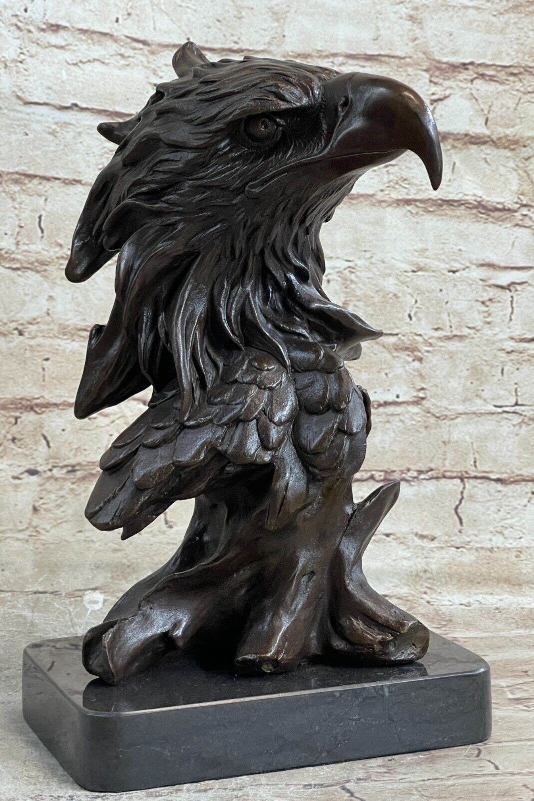 Art Deco Bald American Eagle Bust Bronze Sculpture on Marble Base Figurine