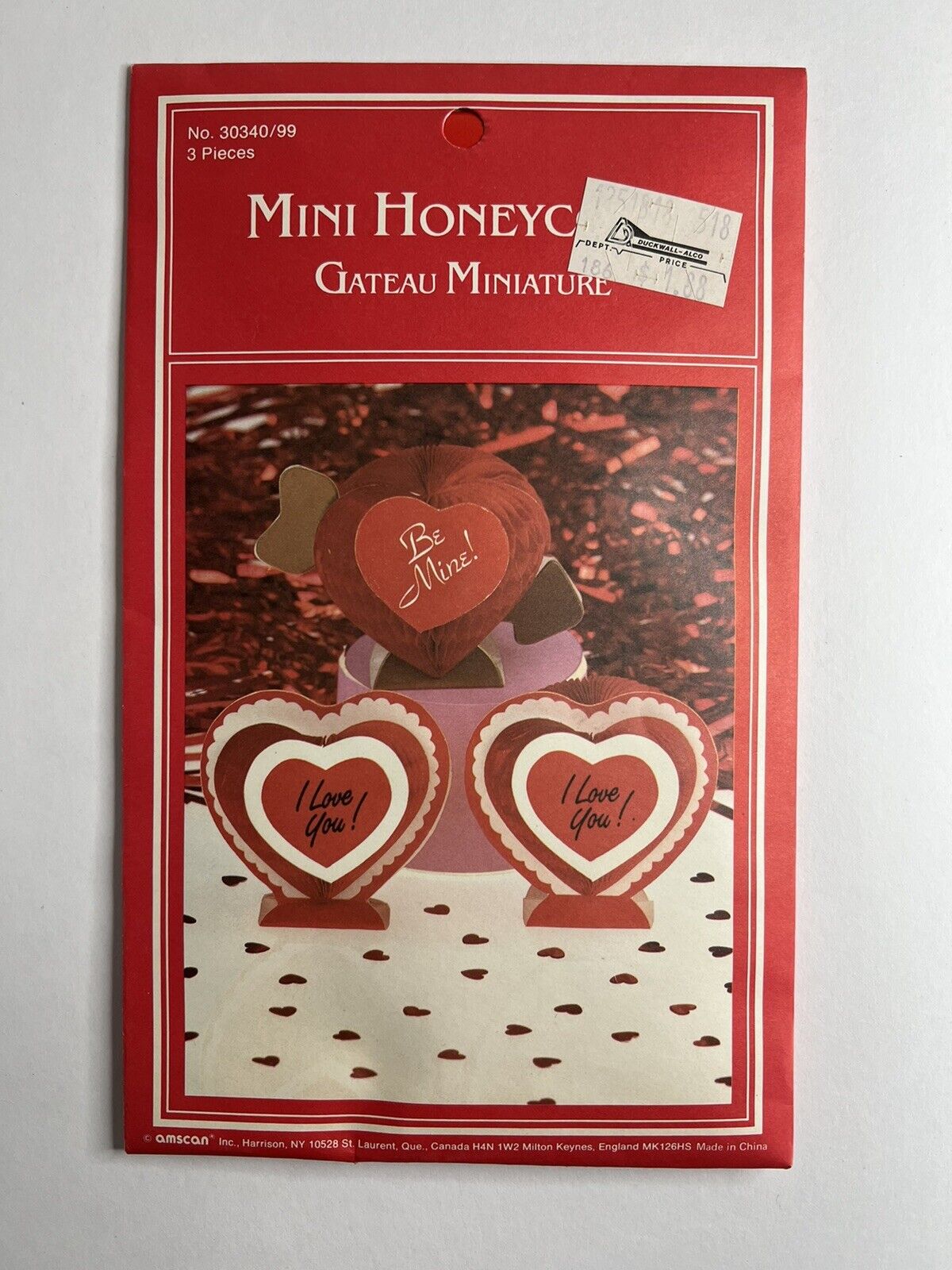 Vintage Amscan Valentine Decoration 3 Piece Mini Paper Heart Honeycomb Tissue