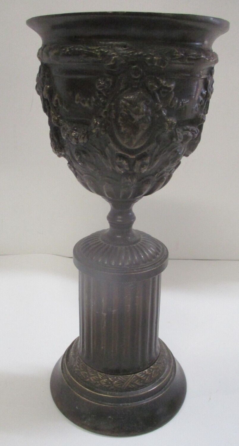Vintage Bronze Cassolette Chalice Urn Lion Head Greek / Roman Design