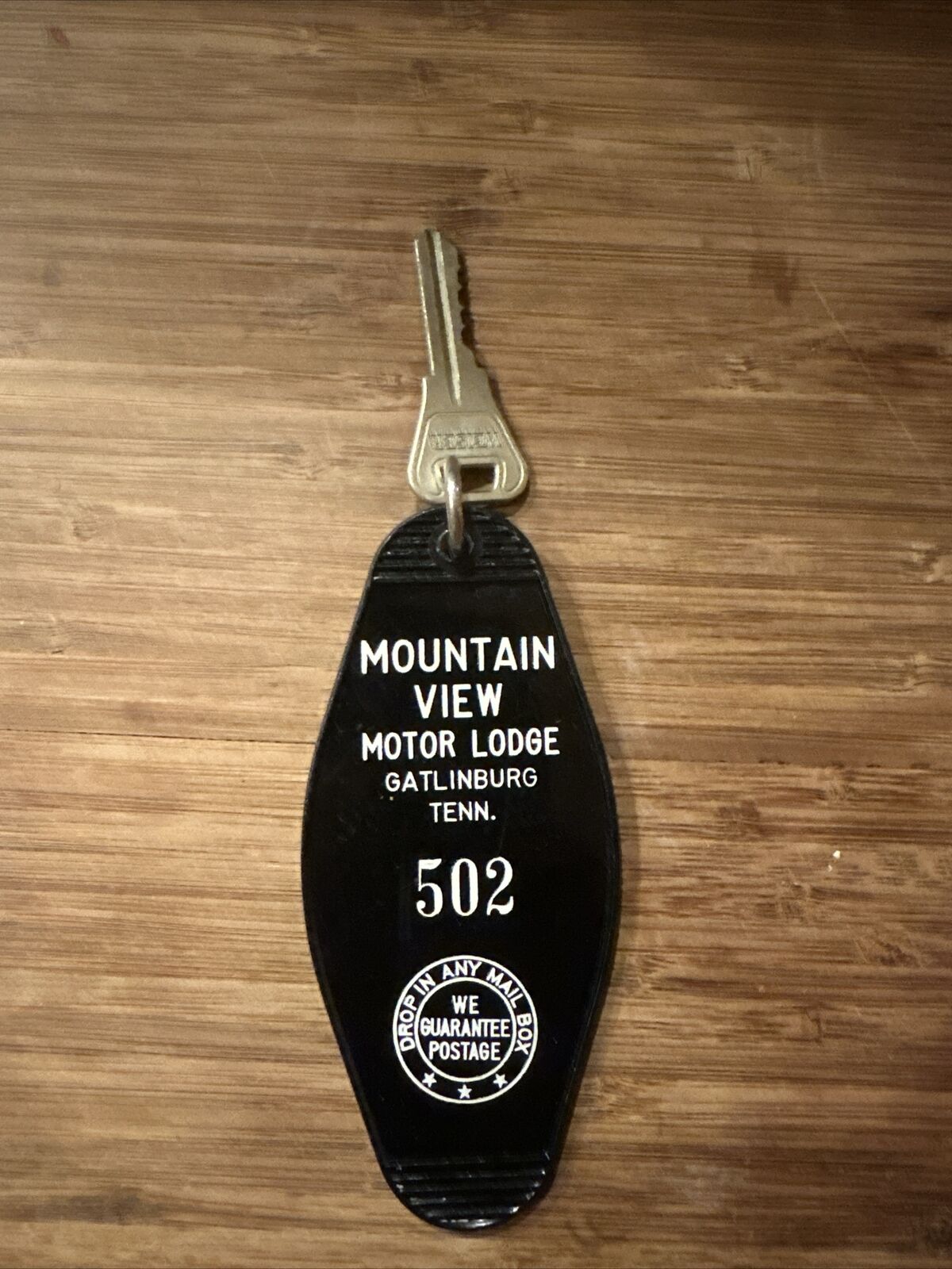 MOUNTAIN VIEW MOTOR LODGE Motel Hotel Room Key Fob & Key Gatlinburg TN #502 RARE