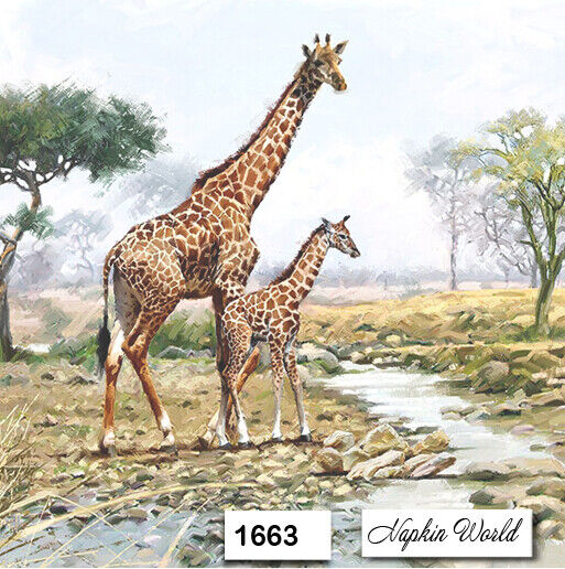 (1663) TWO Individual Paper Luncheon Decoupage Napkins -GIRAFFES  AFRICAN