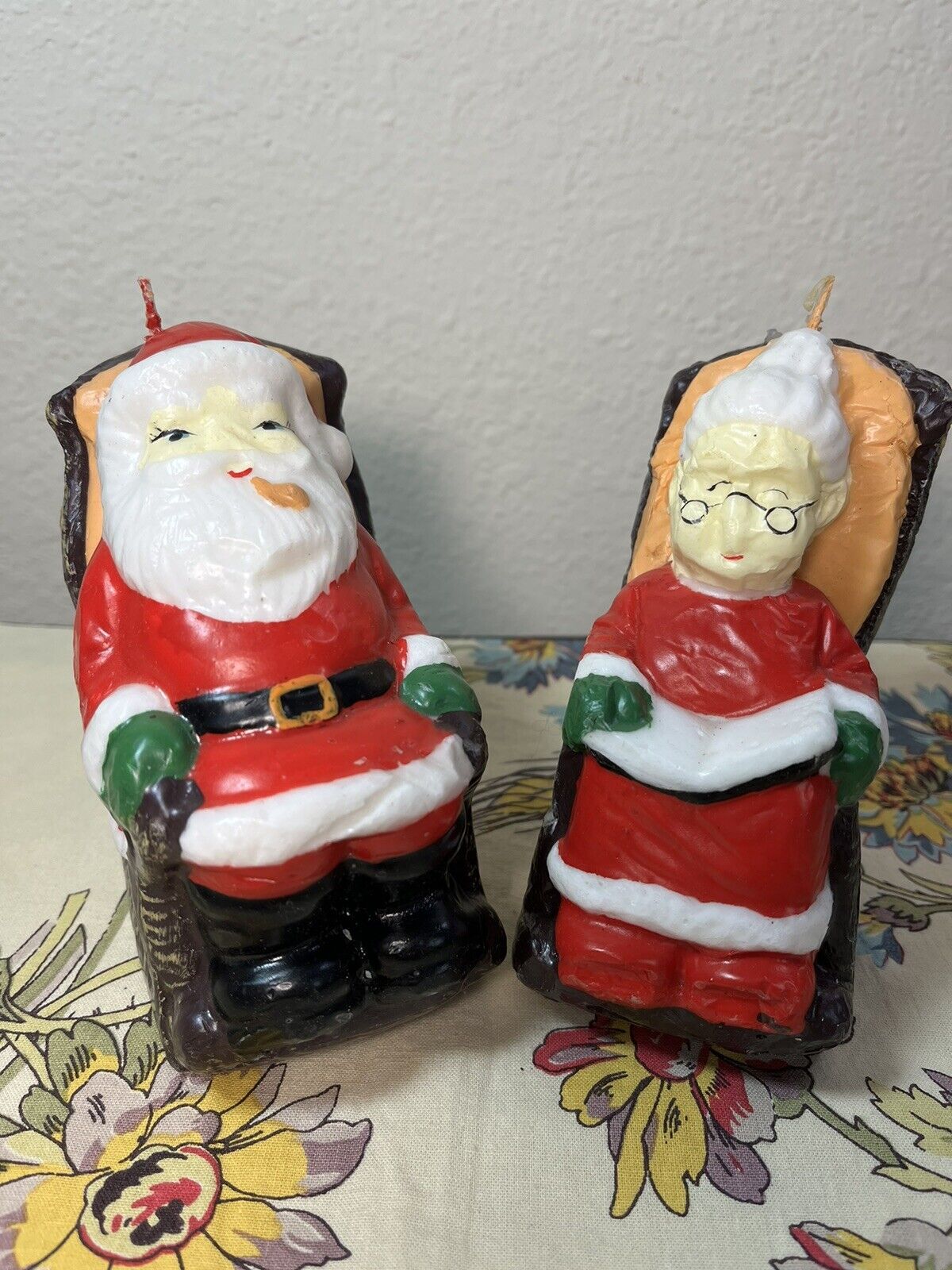 Vintage Mr. & Mrs. Santa Claus in Rocking Chair Candles Wax Mold Retro Christmas