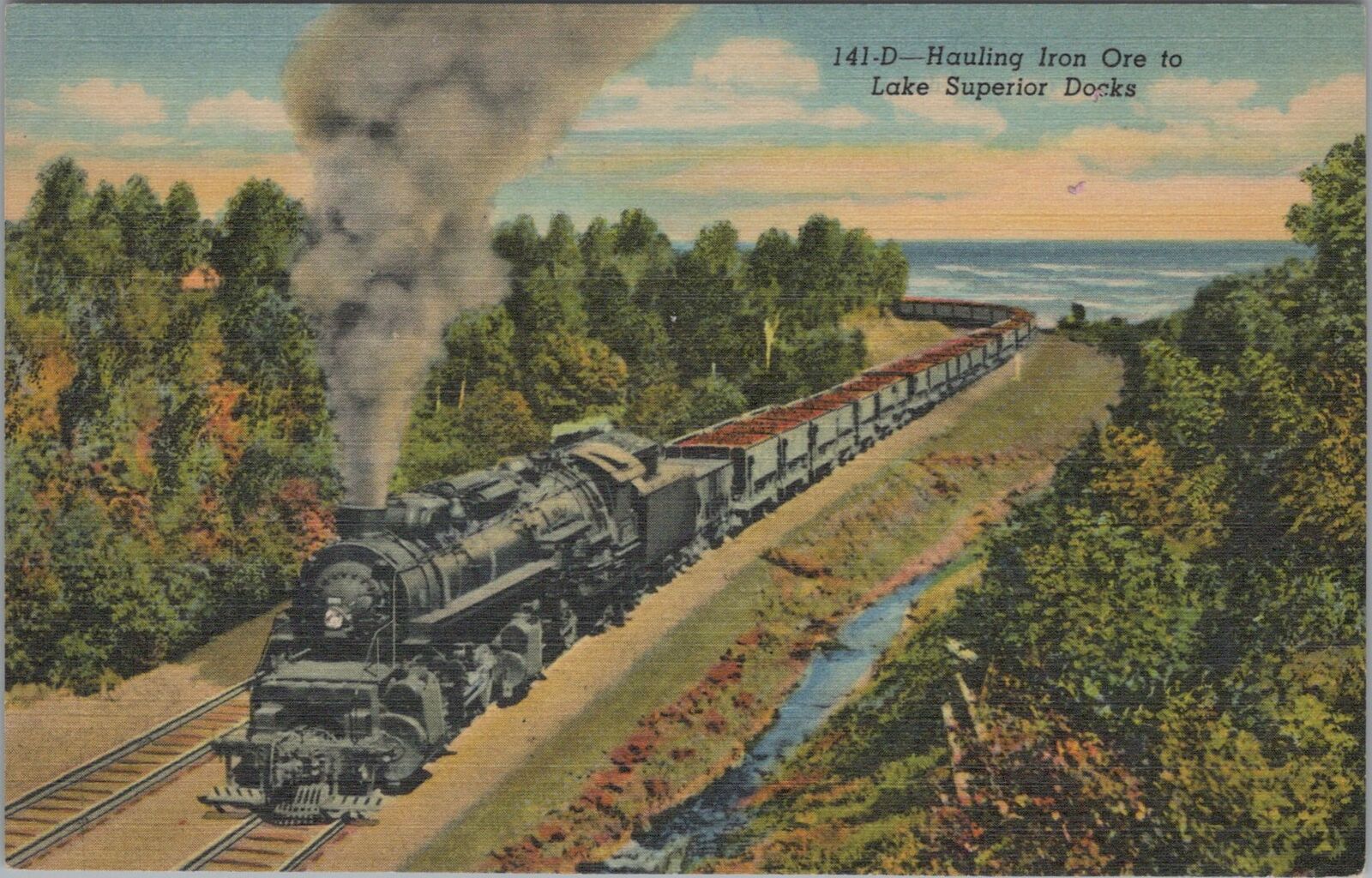 Postcard Railroad Hauling Iron Ore to Lake Superior Docks