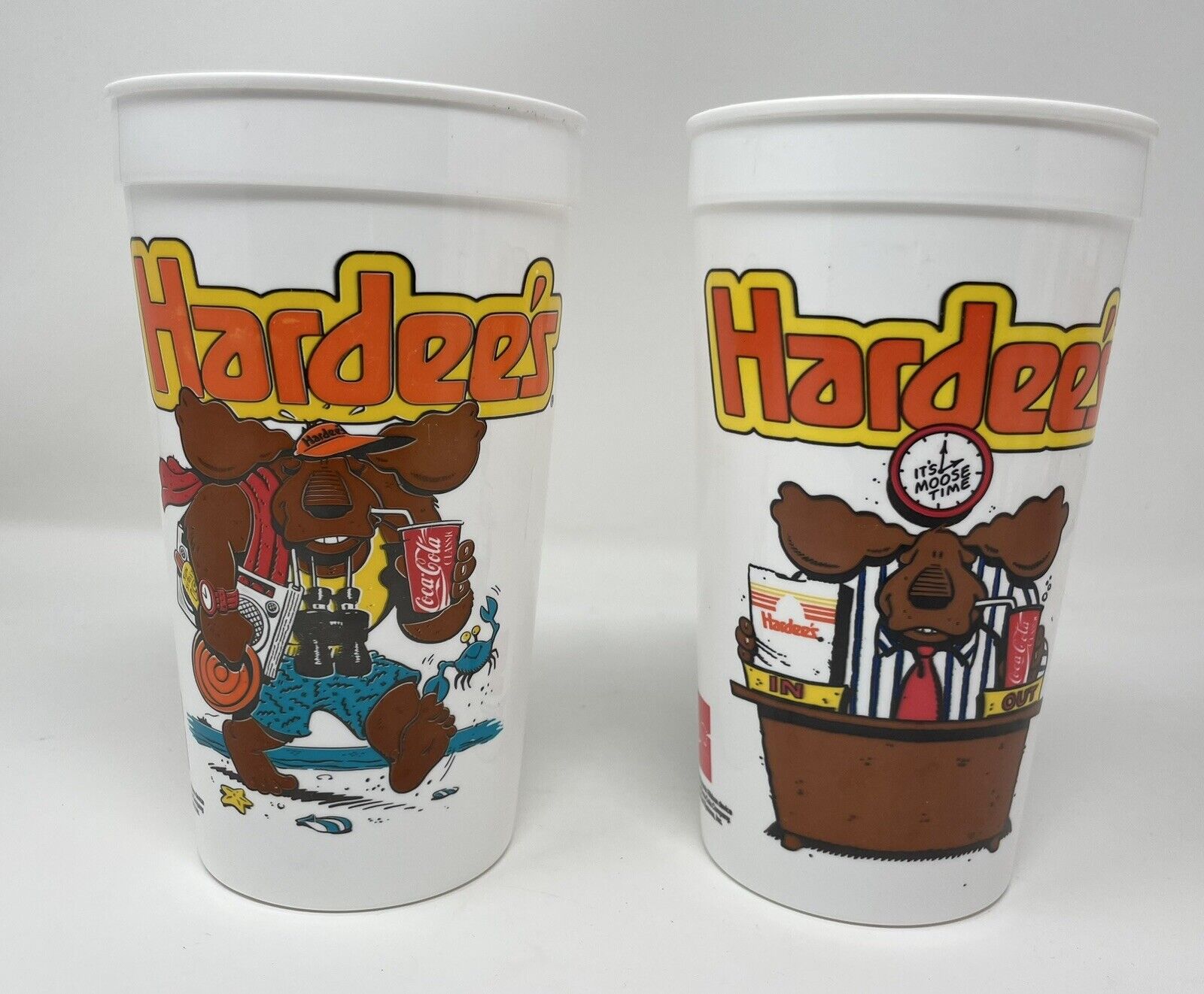 1990 Hardee’s Coca Cola Moose Novelty Plastic Promo Cup Vintage Coke Lot Of 2