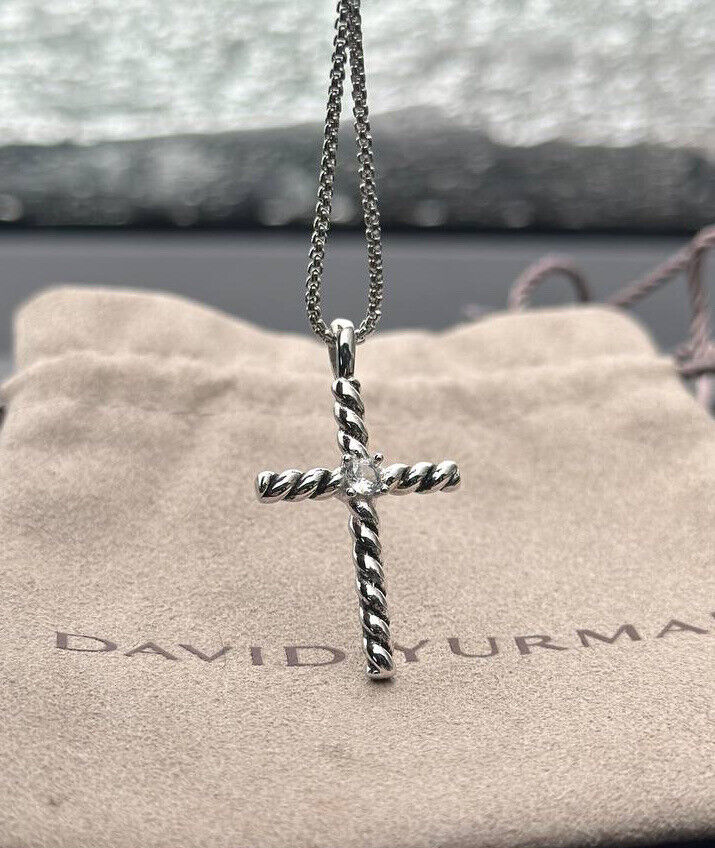 David Yurman Crossover Cross Necklace With Pave Diamonds Sterling Silver 925