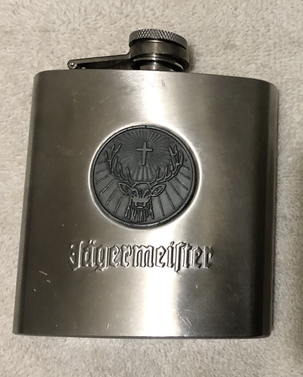 Jägermeister Elk Cross Pocket Liquor Flask 6 oz Stainless Steel