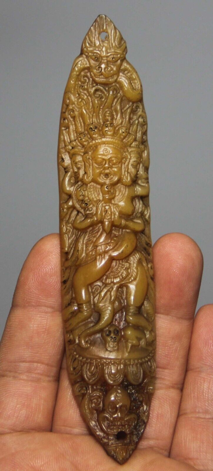 Real Tibet Vintage Old Buddhist Carved Yak Bone Buddha Statue Amulet Samvara