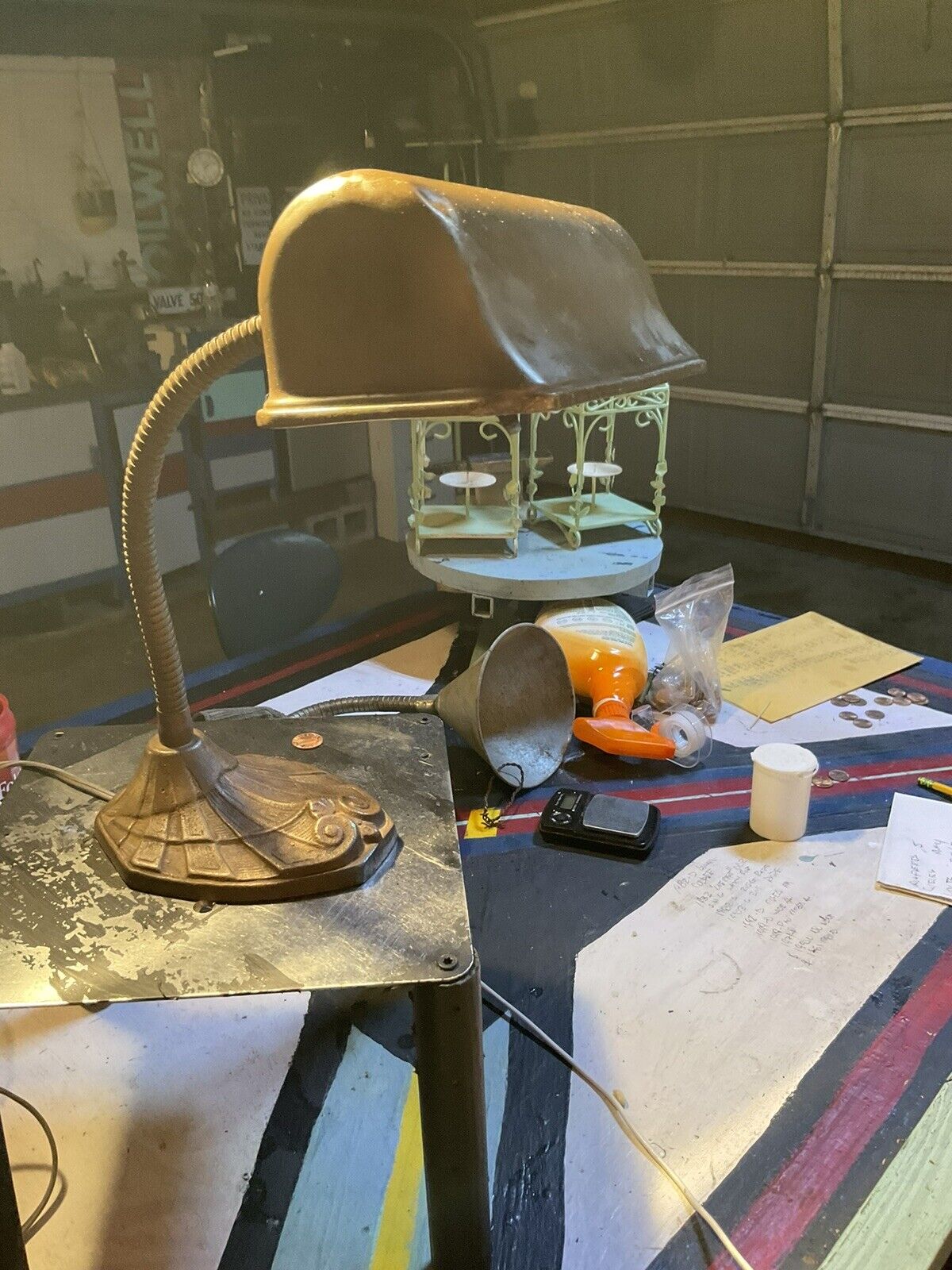 Vin Flexable Goose Neck Desk Lamp Cast Iron Base Copper Top 1940s