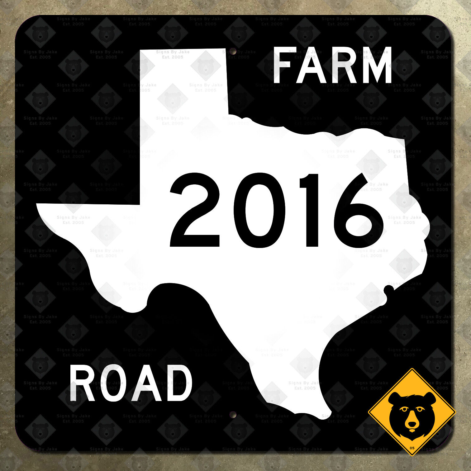 Texas farm to market road 2016 state highway marker route sign map 1965 16x16