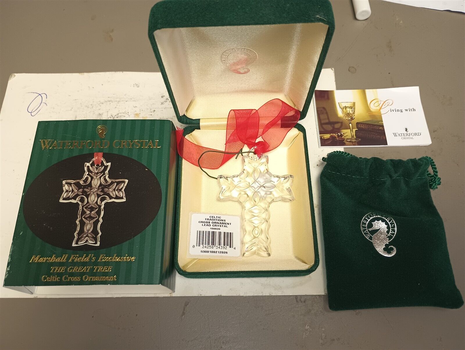 Waterford Crystal MARSHALL FIELD'S EXCLUSIVE- SIGNED - CELTIC CROSS ORNAMENT HTF