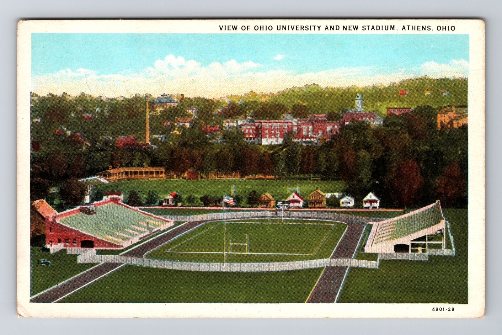 Athens OH-Ohio, View Of Ohio University, New Stadium Vintage Postcard
